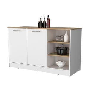 English Elm White 2-Door Kitchen Island With Open Shelves - Modern Storage & Prep Space In Marquez Finish B062S00559-GIGA