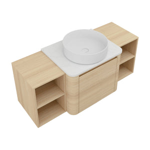 English Elm 48'' Wall-Mounted Bathroom Vanity With Elegant Ceramic Sink, Soft-Close Door & Open Storage Shelves W999S00469