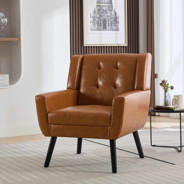 English Elm Modern Soft Leather Accent Chair with Ergonomic PU Upholstery, Solid Wood Black Legs, 250lb Capacity, Compact Living Room Seat W676P174742