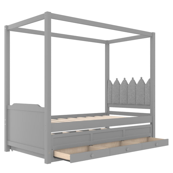 English Elm Full Bunk Bed with Trundle Bookshelf Storage Pine Frame Car Design for Kids W1580S00316