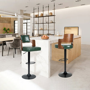 English Elm Swivel Bar Stools Set Of 2 - Modern Dark Green Pu Leather With Adjustable Height & 360° Swivel T3950P396626-GIGA