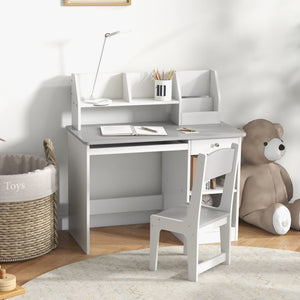 English Elm Qaba Kids Desk And Chair Set For Ages 5-8, Stylish Gray Study Space With Storage For Crafts & Homework W2225P249758-GIGA