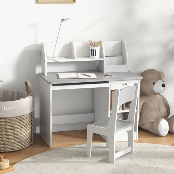 English Elm Qaba Kids Desk And Chair Set For Ages 5-8, Stylish Gray Study Space With Storage For Crafts & Homework W2225P249758-GIGA