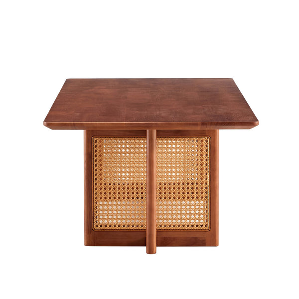 English Elm Chinese Walnut Imitation Rattan Coffee Table Rectangular Rubberwood Low Tea Table — Compact Chic, Easy Assembly, Durable Style W1512P380701