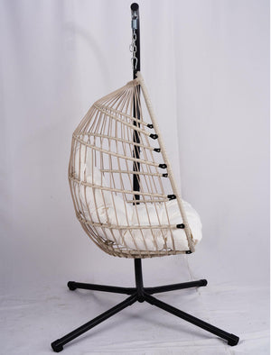 English Elm Outdoor Egg Hanging Chair with Stand - Light Gray Wicker Hammock, 350lb Steel Frame, Cozy Washable Cushions W2500P262991