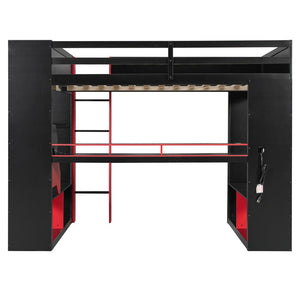 English Elm Full Size Gaming Loft Bed with Rgb Lighting Built-in Desk and Usb Charging Ports LT000275AAJ