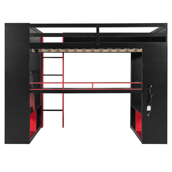 English Elm Full Size Gaming Loft Bed with Rgb Lighting Built-in Desk and Usb Charging Ports LT000275AAJ