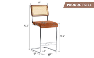 English Elm Natural Rattan Backrest Counter Stools Set of 4 with Chrome Legs and Pu Leather Seats W2920S00107