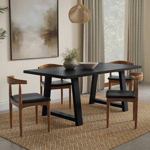English Elm Whitley Solid Mango Wood Farmhouse Dining Table Trestle Base Seats Six Black B136P420749