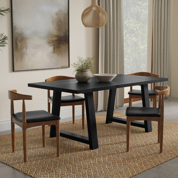 English Elm Whitley Solid Mango Wood Farmhouse Dining Table Trestle Base Seats Six Black B136P420749