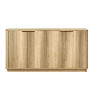 English Elm 63" Wave Front Sideboard with Four Door Storage for Living Room Hallway Bedroom Oak W1820P431360