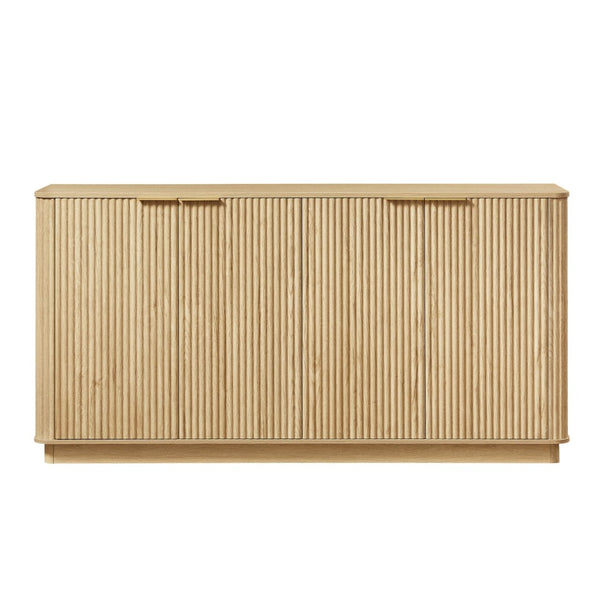 English Elm 63" Wave Front Sideboard with Four Door Storage for Living Room Hallway Bedroom Oak W1820P431360