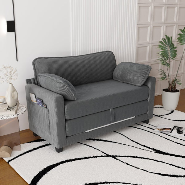 English Elm 2-in-1 Corduroy Loveseat Sleeper with Storage Converts for Living Room or Studio Grey W2715P409861