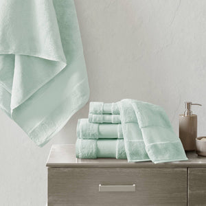 JLA Home Madison Park Signature - Cotton Luxurious 6-Piece Turkish Bath Towel Set 600 GSM Oversized Plush Dobby Border, OEKO-TEX Certified Seafoam MPS73-319