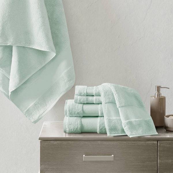 JLA Home Madison Park Signature - Cotton Luxurious 6-Piece Turkish Bath Towel Set 600 GSM Oversized Plush Dobby Border, OEKO-TEX Certified Seafoam MPS73-319