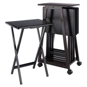 Winsome Wood Adriel 5-piece Snack Table Set With Rolling Stand - Perfect For Entertaining, Game Nights & Movies! Coffee Solid ,Composite Wood 23522-winsome-wood