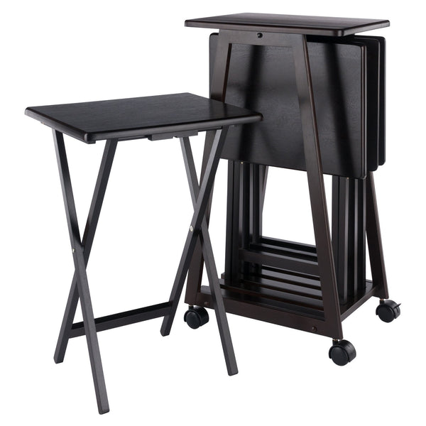 Winsome Wood Adriel 5-piece Snack Table Set With Rolling Stand - Perfect For Entertaining, Game Nights & Movies! Coffee Solid ,Composite Wood 23522-winsome-wood