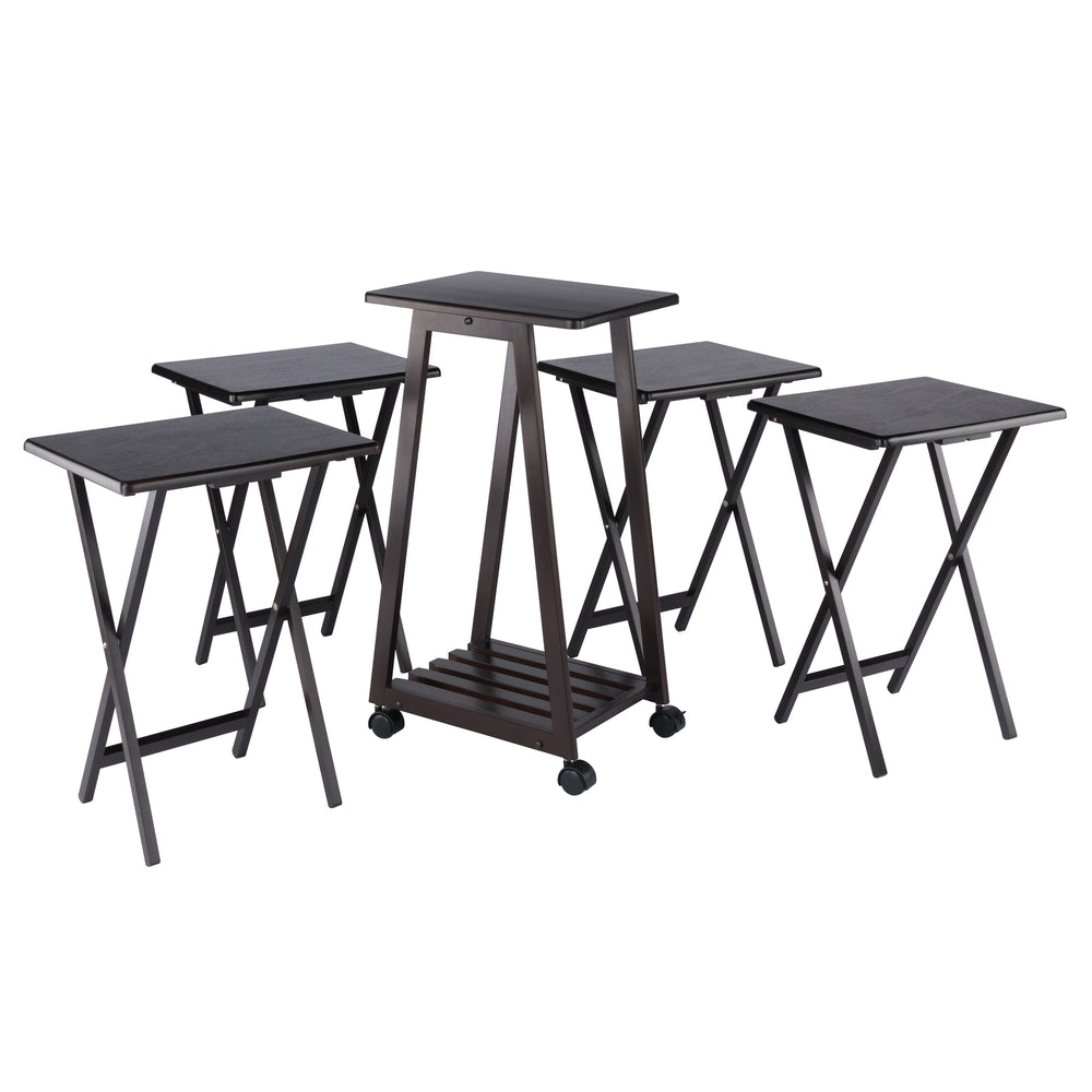Winsome Wood Adriel 5-piece Snack Table Set With Rolling Stand - Perfect For Entertaining, Game Nights & Movies! Coffee Solid ,Composite Wood 23522-winsome-wood