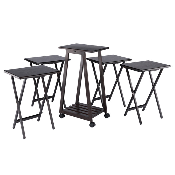Winsome Wood Adriel 5-piece Snack Table Set With Rolling Stand - Perfect For Entertaining, Game Nights & Movies! Coffee Solid ,Composite Wood 23522-winsome-wood