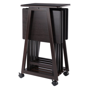 Winsome Wood Adriel 5-piece Snack Table Set With Rolling Stand - Perfect For Entertaining, Game Nights & Movies! Coffee Solid ,Composite Wood 23522-winsome-wood