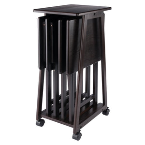 Winsome Wood Adriel 5-piece Snack Table Set With Rolling Stand - Perfect For Entertaining, Game Nights & Movies! Coffee Solid ,Composite Wood 23522-winsome-wood