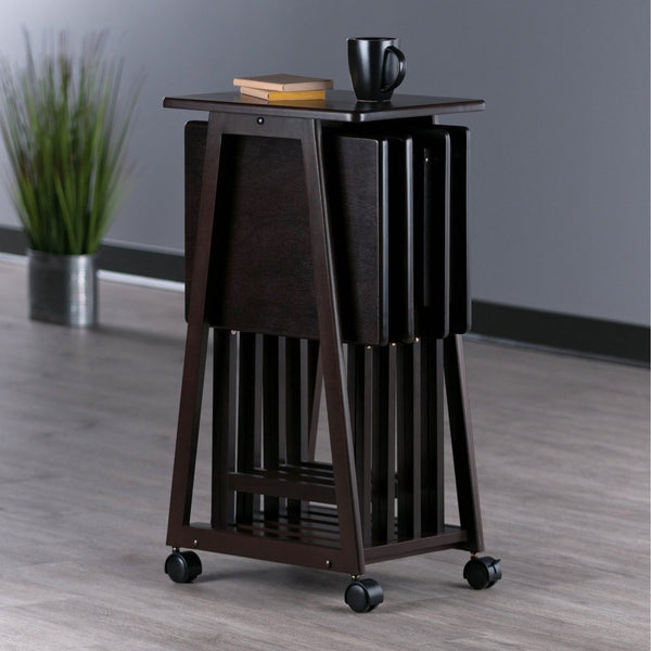 Winsome Wood Adriel 5-piece Snack Table Set With Rolling Stand - Perfect For Entertaining, Game Nights & Movies! Coffee Solid ,Composite Wood 23522-winsome-wood