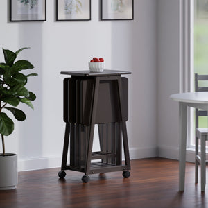 Winsome Wood Adriel 5-piece Snack Table Set With Rolling Stand - Perfect For Entertaining, Game Nights & Movies! Coffee Solid ,Composite Wood 23522-winsome-wood