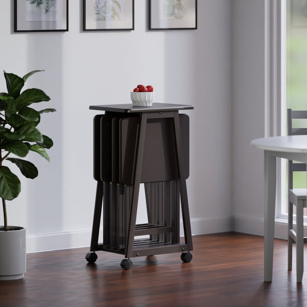 Winsome Wood Adriel 5-piece Snack Table Set With Rolling Stand - Perfect For Entertaining, Game Nights & Movies! Coffee Solid ,Composite Wood 23522-winsome-wood