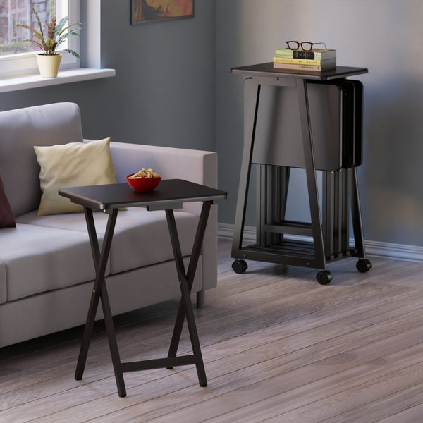 Winsome Wood Adriel 5-piece Snack Table Set With Rolling Stand - Perfect For Entertaining, Game Nights & Movies! Coffee Solid ,Composite Wood 23522-winsome-wood