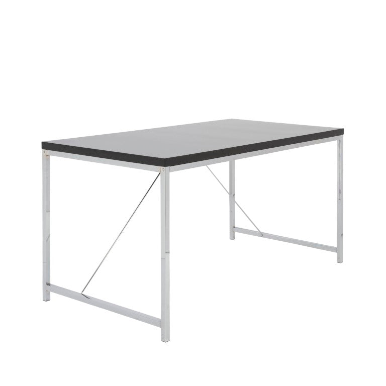 EuroStyle Gilbert Industrial Writing Desk with Chrome Steel Frame for Home or Office Use 23523BLK