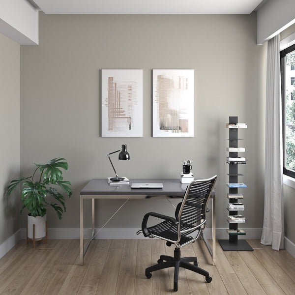 EuroStyle Gilbert Industrial Writing Desk with Chrome Steel Frame for Home or Office Use 23523BLK