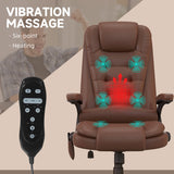 English Elm Homcom High Back Vibration Massage Office Chair With 6 Vibration Points, Heated Reclining Pu Leather Computer Chair With Armrest and Remote, Brown