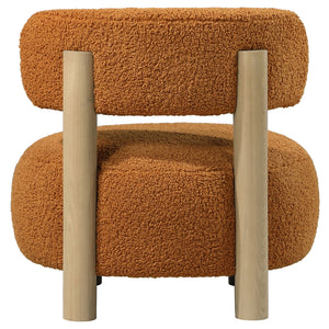 English Elm Modern Boucle Upholstered Barrel Accent Chair with Plush Round Seat, Slim Back & Natural Wood Legs Orange 30.51 L x 30.51 W x 30.1 H B011P308570