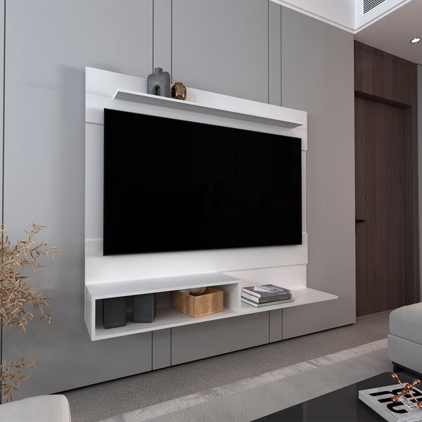 English Elm Floating White Entertainment Center for TVs up to 55" — Modern Engineered Wood, Superior Shelf, Eco-Friendly Compliance B097P296807