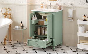 English Elm 24'' French Style Bathroom Vanity with Ceramic Sink Soft Close Cabinet and Drawer Green N710P411227F