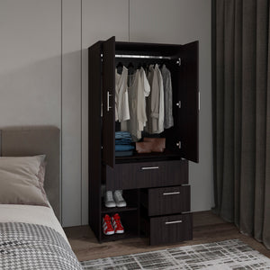 English Elm Armoire with Built-In Mirror and Ample Storage — 4 Doors, 2 Drawers, 4 Shelves, Eco-Friendly Finish Black 74.02 L x 24.8 W x 3.54 H B097S00215