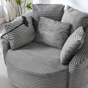 English Elm Swivel Barrel Accent Chair Chenille Tufted Round Club Seat for Living Room Lounge Grey N719S002320E