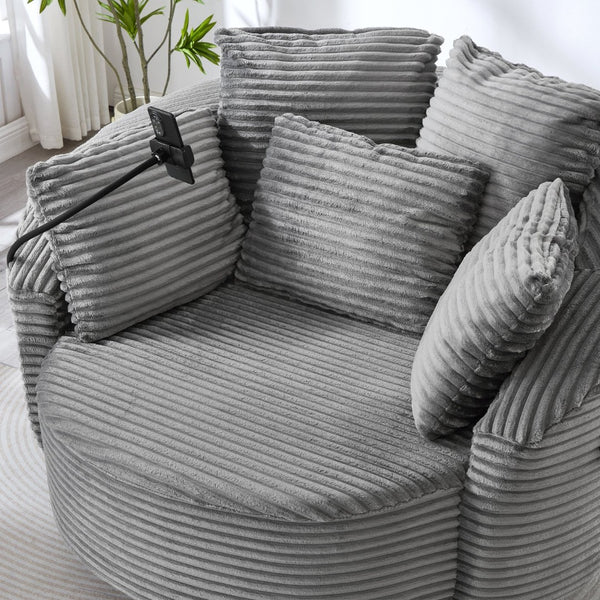 English Elm Swivel Barrel Accent Chair Chenille Tufted Round Club Seat for Living Room Lounge Grey N719S002320E