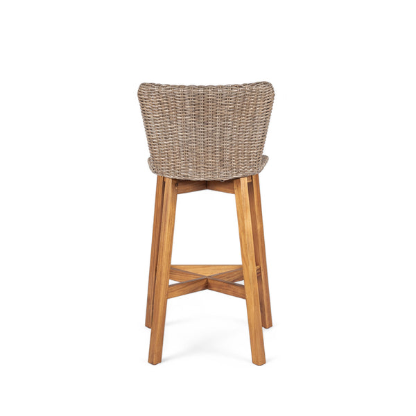 English Elm Christopher Knight Home® - Lymington Outdoor Bar Stool Set of 2 — Durable Acacia & Wicker Craft, Ergonomic 105° Backrest Comfort Light Brown,Teak N775P278094B
