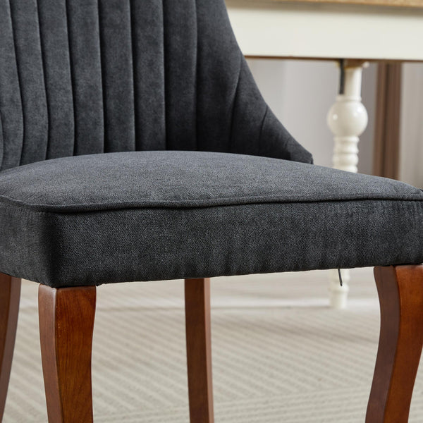 English Elm Rayon High-Back Dining Chair Set with Plush Flocking Upholstery, Triple-Comfort Cushion & Solid Wood Legs Black W1143P233646