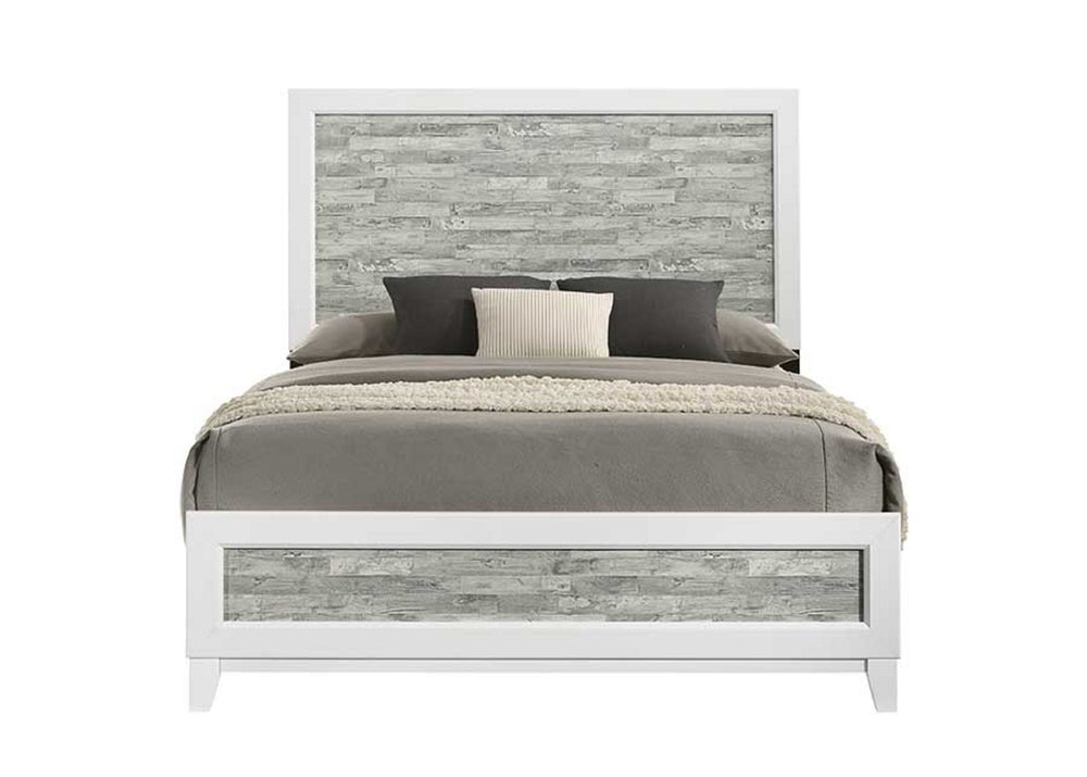 English Elm Modern/Contemporary Queen Panel Bed with Sleek Gray & White Finish, Solid Wood Headboard Footboard 90" White+gray 65.75 L x 35.75 W x 5.37 H B011P271951