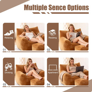 English Elm Bean Bag Chair with Armrests Shredded Foam Fill Oversized Lounge Seat for Adults Brown W5385P433252
