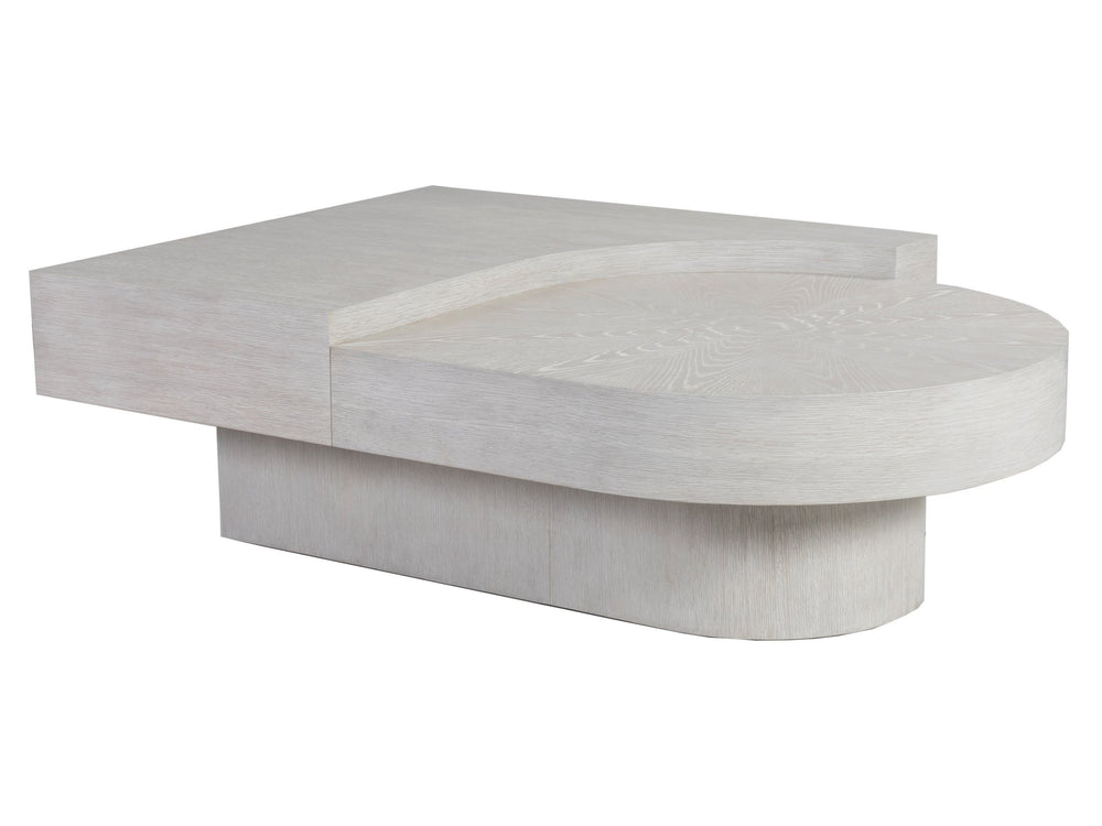 Lexington Artistica Home Maxwell Contemporary Cocktail Table - Stunning Tiered Design With Sunburst Veneer Pattern Finish Misty White Gray Wood 2355-949