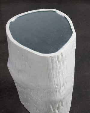 Lexington Artistica Home Capitola Asymmetric Spot Table - Unique Organic Design With Antique Silver Leaf Glass Top For Elegance White Wood 2356-950