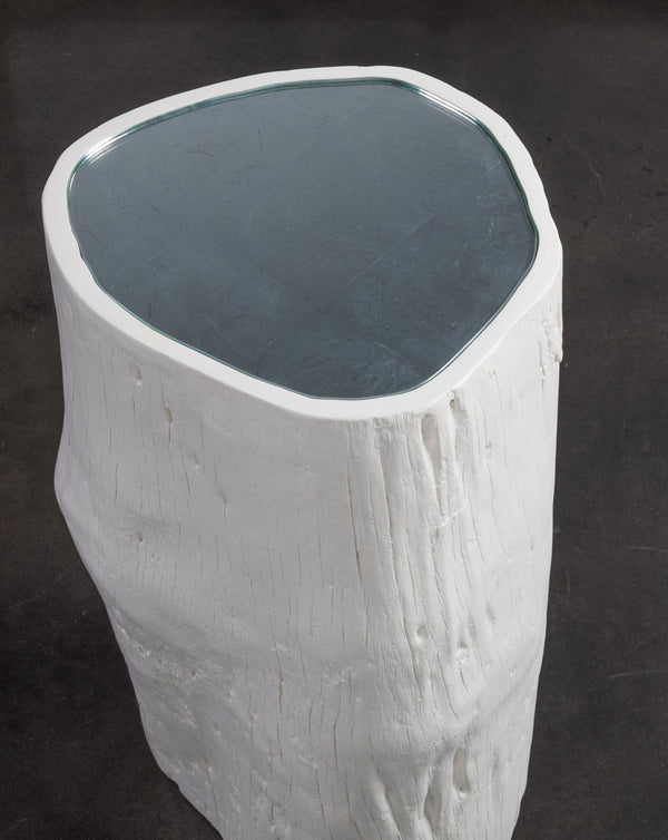 Lexington Artistica Home Capitola Asymmetric Spot Table - Unique Organic Design With Antique Silver Leaf Glass Top For Elegance White Wood 2356-950