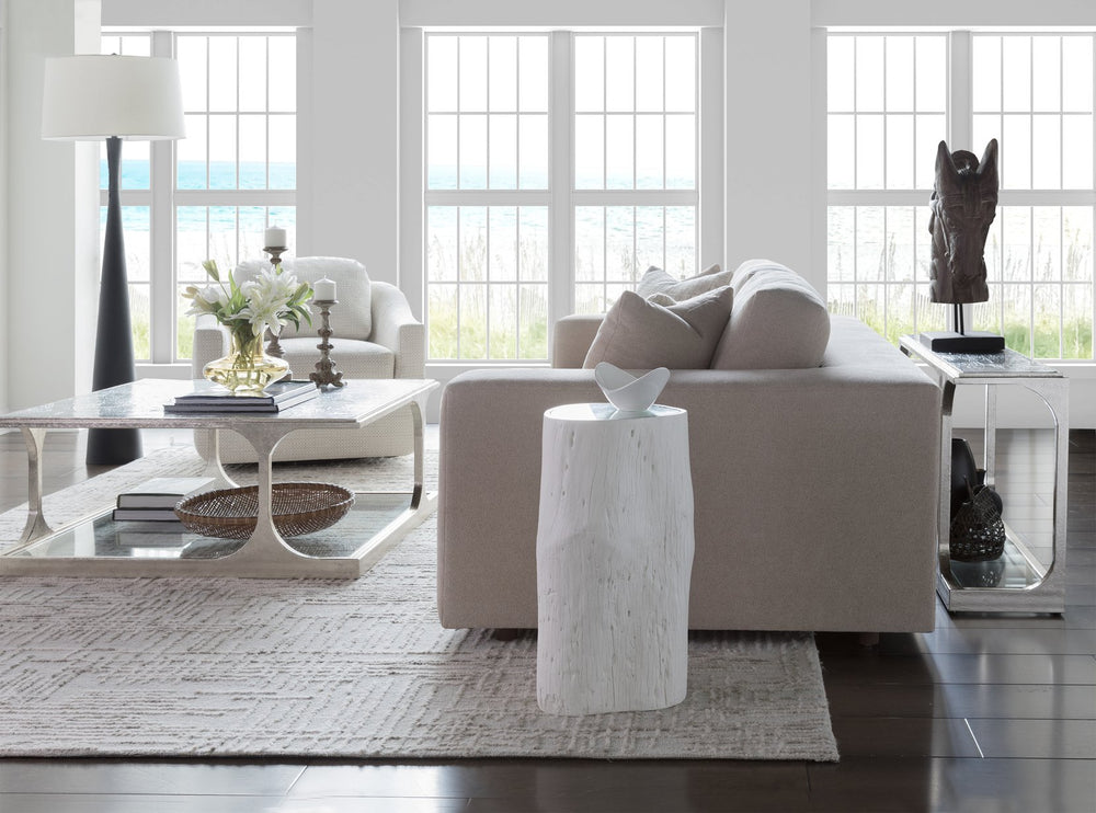 Lexington Artistica Home Capitola Asymmetric Spot Table - Unique Organic Design With Antique Silver Leaf Glass Top For Elegance White Wood 2356-950