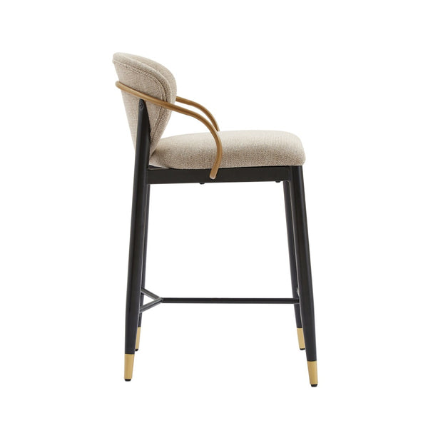 English Elm Counter Stools Set of 2 Matte Black Metal Frame Gold Tipped Legs Kitchen Island Seating Light Brown N771P405166W
