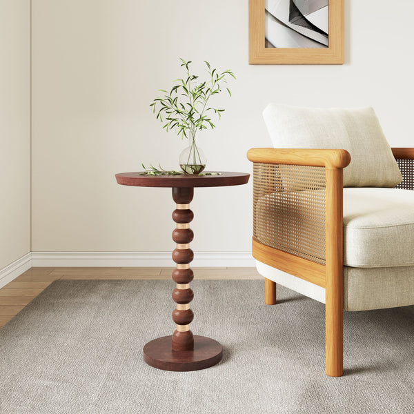English Elm Christopher Knight Home® - Mango Wood Round End Table - Handcrafted Honey Finish With Sculpted Pedestal For Modern Spaces N768P202490H