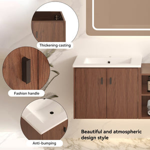 English Elm 60in Reddish Brown Mdf Bathroom Vanity with Soft Close Doors and Versatile Storage W3133S00022