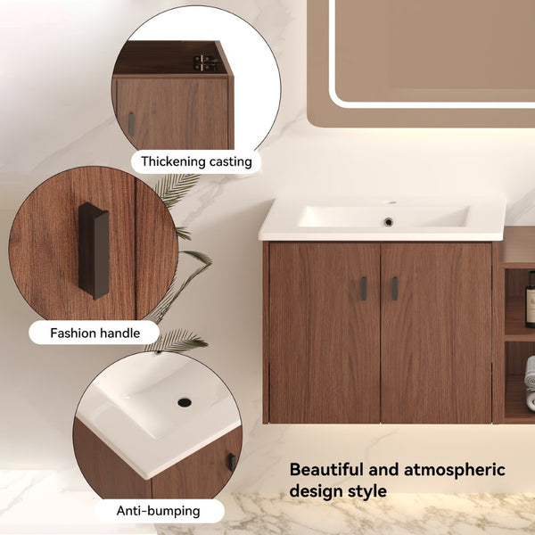English Elm 60in Reddish Brown Mdf Bathroom Vanity with Soft Close Doors and Versatile Storage W3133S00022